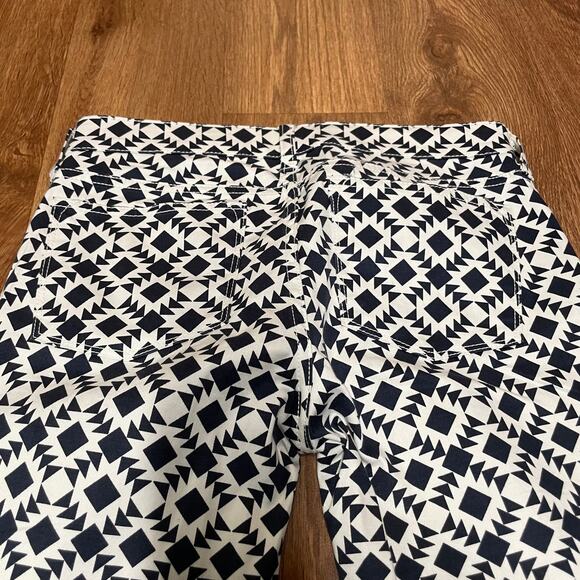 J.Crew Womens Toothpick Ankle Pant Size 25 Geometric Aztec Print Navy Blue White - Picture 4 of 10